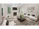 Bright living room with a fireplace, large windows, and stylish furniture at 208 Rockport Ridge Way, Cary, NC 27519
