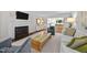 Bright living room with a fireplace, hardwood floors, and comfortable seating, seamlessly connected to the kitchen at 227 W Drewry Ln, Raleigh, NC 27609