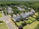 Aerial view of a residential neighborhood with well-maintained homes and green lawns at 300 Stobhill Ln, Holly Springs, NC 27540