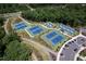 Aerial view of the community tennis courts and walking path at 3825 Cary Glen Blvd, Cary, NC 27519