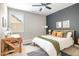 Stylish bedroom with a two-tone wall, wooden desk, and patterned rug at 1020 Regency Cottage Pl, Cary, NC 27518