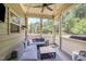 Relaxing screened-in porch with comfortable seating, ceiling fan, and views of the surrounding greenery at 1020 Regency Cottage Pl, Cary, NC 27518