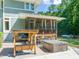 A backyard showcasing a spa, outdoor kitchen, covered deck and entertaining space at 1209 Ravens Point Cir, Raleigh, NC 27614
