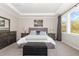 Relaxing primary bedroom with large windows, tray ceiling, carpet, and tranquil neutral colors at 1502 Spring Overlook Ln, Hillsborough, NC 27278
