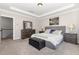 Spacious bedroom features large windows, tray ceiling, soft carpet, and neutral color scheme at 1502 Spring Overlook Ln, Hillsborough, NC 27278