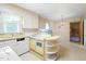 Classic eat-in kitchen featuring light colored cabinets, a window over the sink, and vintage appliances at 1702 Pinecrest St, Burlington, NC 27215