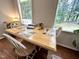 Bright dining area with natural light from two windows provides views of backyard at 207 Wood Cir, Chapel Hill, NC 27514