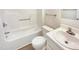 Clean bathroom with a shower-tub, toilet, and vanity at 27 Stonewall Way, Durham, NC 27704