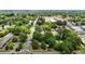 Scenic aerial view of a town showcasing mature trees, roads, and various homes and businesses at 347 W Trade St, Burlington, NC 27217