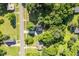 An aerial view of a charming home, showcasing its proximity to the road and surrounding greenery at 605 W Holt St, Mebane, NC 27302