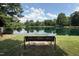 A tranquil pond setting with lush greenery, perfect for fishing or a relaxing day by the water at 6228 Saybrooke Dr, Raleigh, NC 27604