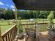Relaxing back deck showcasing the spacious fenced yard with lush, green grass at 956 W Greensboro Chapel Hill Rd, Snow Camp, NC 27349