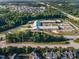 Aerial view of a school, neighborhood, and parking lot in a suburban area at 1009 Porchside Dr, Apex, NC 27502