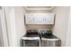 Laundry room featuring front load machines with built in cabinet storage at 112 Salmon River Dr, Durham, NC 27705