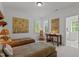 Comfortable bedroom with twin beds, accent lighting, and artwork at 145 Cofield Cir, Durham, NC 27707