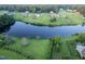 Aerial view of homes and yards surrounding a scenic pond in the neighborhood at 237 Water Front Ln, Timberlake, NC 27583
