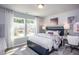 Comfortable bedroom featuring large windows, soft carpet, and a bed with floral bedding at 273 Broomside Ave, Raleigh, NC 27603