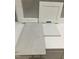 Close-up of kitchen design choices showing white cabinets, light countertop, and gray tile at 358 N Maple Walk Dr # 244, Garner, NC 27529