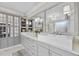 This bathroom has double sinks, storage and a massive amount of counter space at 8416 Davishire Dr, Raleigh, NC 27615