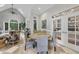 Bright dining area connected to the sunroom featuring vaulted ceilings and many windows for natural light at 8416 Davishire Dr, Raleigh, NC 27615