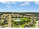 An aerial community view showing a pool with surrounding houses, and a well-established neighborhood at 93 Kinsale Ct, Garner, NC 27529