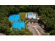 Aerial view of community amenities including tennis court, pool, parking at 10625 Soma Ct, Raleigh, NC 27613