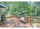 Deck features built-in seating and serene wooded views at 108 Cedar St, Chapel Hill, NC 27514