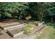 Backyard garden area featuring raised garden beds and decorative foliage at 109 Fox Trap Ct, Garner, NC 27529