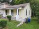 Exterior view of a cozy home featuring a covered porch, a well-maintained lawn, and mature landscaping at 1106 Fargo St, Durham, NC 27707