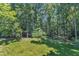Lush backyard with fire pit, seating area, and mature trees, perfect for outdoor enjoyment at 11100 Honeycutt Rd, Raleigh, NC 27614