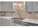 Modern kitchen featuring a farmhouse sink, stainless steel appliances, and stylish backsplash at 11100 Honeycutt Rd, Raleigh, NC 27614