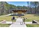 This is an open-air stage pavilion surrounded by manicured lawns and landscaping for outdoor entertainment and community events at 1276 Dalgarven Dr, Apex, NC 27502
