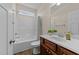 Traditional bathroom with a single sink vanity, toilet and shower/tub combo at 16 Woodglen Dr, Clayton, NC 27527
