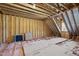 Unfinished attic showcasing open wood frame construction, insulation and subfloor at 20 Delia Ln, Pittsboro, NC 27312