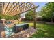 Beautiful backyard showcasing a pergola over a brick patio with cozy outdoor seating at 200 Woodvale Way, Fuquay Varina, NC 27526