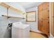 Functional laundry area featuring a washing machine, shelves, and cabinet space at 2081 Stone Street Ext, Mebane, NC 27302