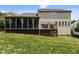Spacious backyard with a screened in porch, wooden deck, green lawn and privacy fence at 2104 Brockfield Ct, Raleigh, NC 27614