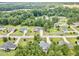 High aerial view of a suburban neighborhood featuring mature trees and well-maintained homes with generous lot sizes at 220 Oxfordshire Dr, Fuquay Varina, NC 27526