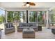 Relaxing screened porch with stylish outdoor furniture, offering a serene view of the backyard at 220 W Amber Oak Dr, Selma, NC 27576