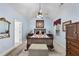 Charming bedroom with a ceiling fan, light blue walls, and carpeted floors at 3207 Imperial Oaks Dr, Raleigh, NC 27614
