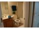 Bathroom featuring a shower, toilet, vanity, and neutral flooring at 3423 Van Hessen Dr, Raleigh, NC 27614