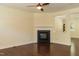 Spacious living room featuring a fireplace, hardwood floors, and neutral paint at 418 Byrams Ford Dr, Cary, NC 27513