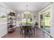 Bright dining room with wainscoting, modern light fixture, and sliding glass doors to the backyard at 4505 Wingate Song Ct, Knightdale, NC 27545