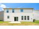 The backyard features a concrete patio and a 2 story vinyl clad home with dual pane windows at 517 Eagles Way, Mebane, NC 27302