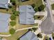 Aerial view of a home with a well maintained lawn in a cul-de-sac at 5216 Marcella Ct, Durham, NC 27707