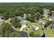 An aerial shot shows a densely wooded neighborhood with attractive homes on verdant, spacious lots at 1 Saturn Court Ct, Durham, NC 27703