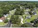 This aerial view showcases a beautiful neighborhood nestled among lush green trees and well-manicured lawns at 1 Saturn Court Ct, Durham, NC 27703