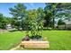 Well-maintained backyard with lush green grass and a vibrant sunflower patch, great for gardening at 1 Saturn Court Ct, Durham, NC 27703