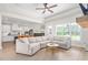 Open-concept living space with a comfortable sectional sofa and views of the modern kitchen at 1050 Southern High School Rd, Burlington, NC 27215