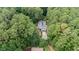 Aerial shot showcasing a secluded home nestled amidst a dense forest, highlighting the property's privacy and natural surroundings at 106 Autumn Cir, Cary, NC 27518